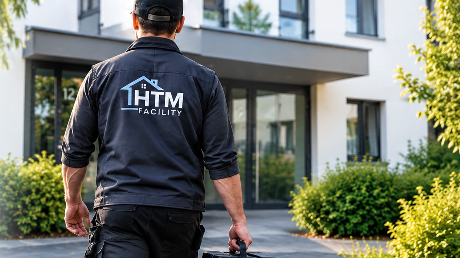 HMT Facility Mitarbeiter bei der Objektbetreuung vor einem Gebäude